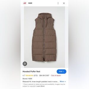 NWT - Beige Long Hooded Puffer Vest